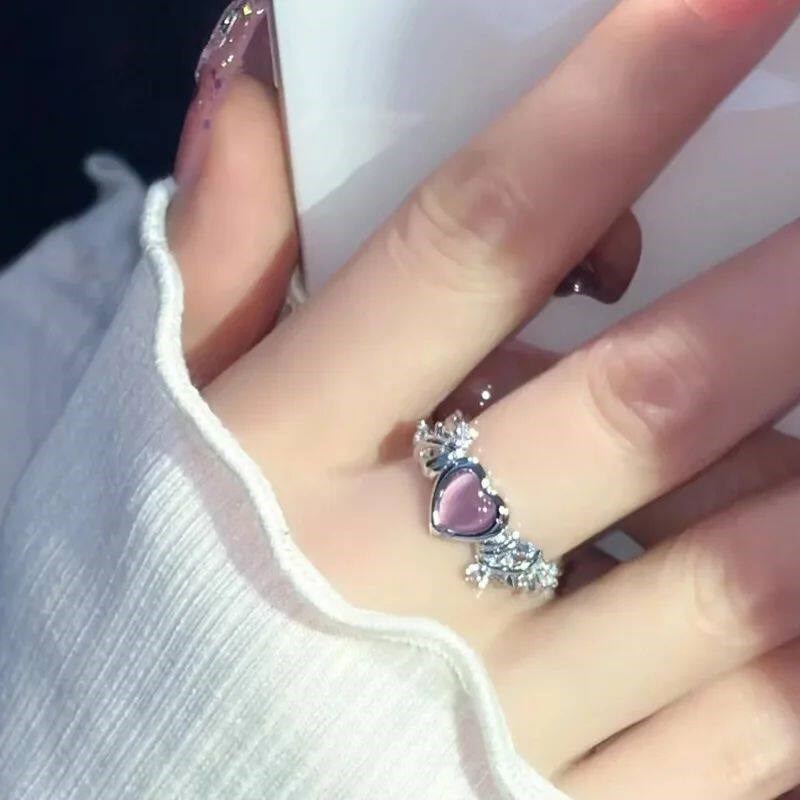 Heart Ring Cat Eye Peach Heart Adjustable Women Design Premi图片
