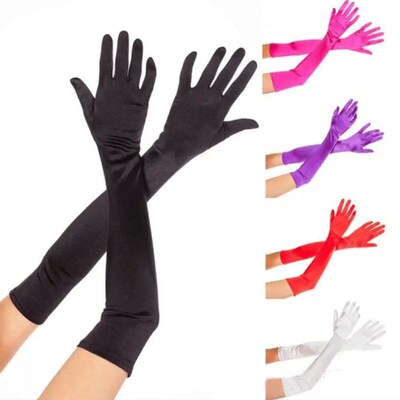 2023 Womens Evening Party Formal Gloves Solid Color Satin L