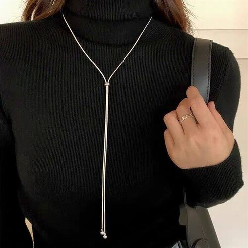 Simple Long Tassel Titanium Steel Sweater Chain Design