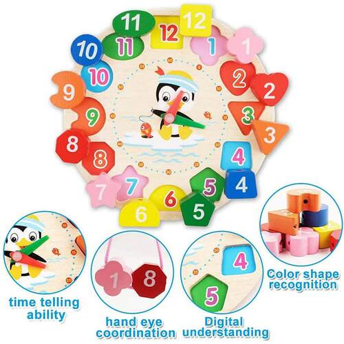 Clock Toy Wooden Teaching Clock Penguin Clock Toys Teaching