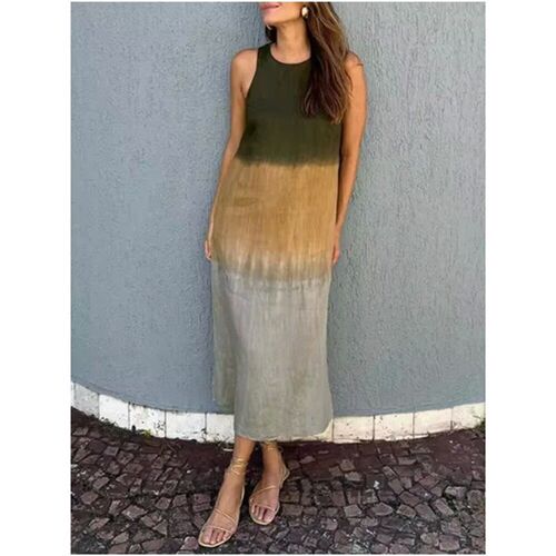 Elegant Gradient Dress Womens o Neck Sleeveless Dress
