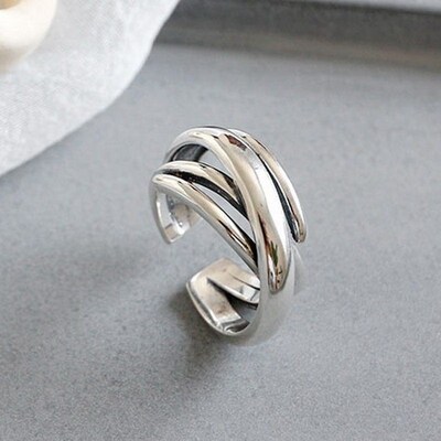 Silver Color Vintage Layered Womens Open Rings Adjustable L
