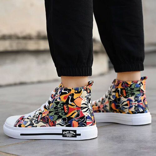 Couple Colorful  Shoes Men High-top Lace Up Flats Graffiti V