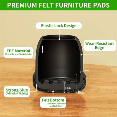 8pcs Round Table Chair Leg Floor Protector Foot ver Black An