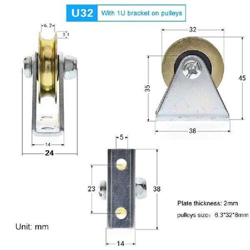 1 Set 6.4*32*8 Door roller shaft Bracket Pulley 6mm Wire
