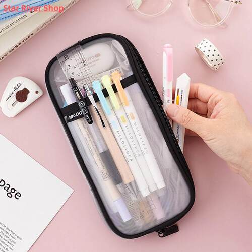 Korean Fashion Transparent Pencil Case Pouches Simple Macaro