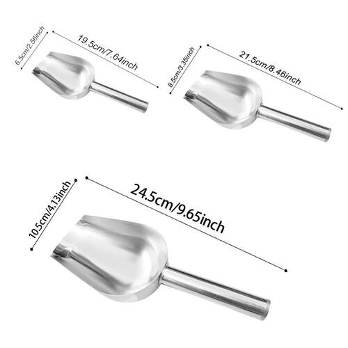 3PC Stainless Steel Scoop Set  Heavy Duty Ice Shovel for Pe