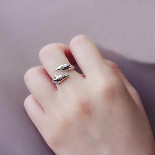 Smooth Surface Cute Animal Dolphin Adjustable Ring Silver Co