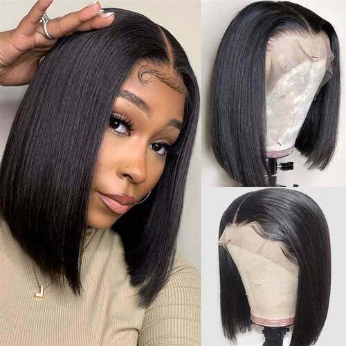 13x4 Brazilian Lace Front Human Hair Wigs Short Straight Bob