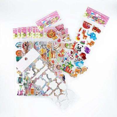 12 Sheets/Pack Kids Stickers 3D Puffy Bulk Cartoon Zoo Anima