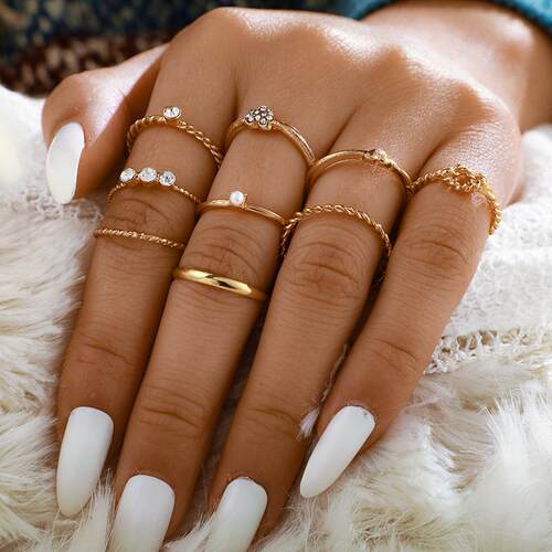 rendy Boho Crystal Joint Ring Set For Women Geometric Knuckl