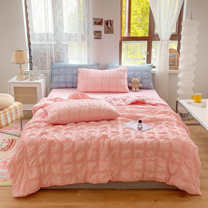 少女心粉色夏天泡泡纱夏被四件公主风夏凉被薄款空调可机洗,床上用品,化纤被,淘宝优惠券,粉丝福利购,淘宝优惠卷