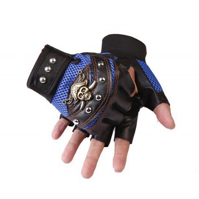 Skulls Rivet PU Leather Fingerless Gloves Men Women Fashion