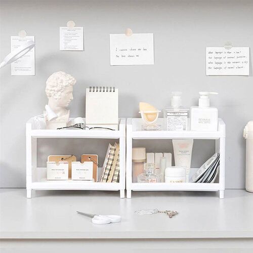 1 Desktop Double-Layer Storage Shelf, Stackable Plastic Simp