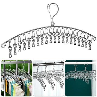 10 Clips Windproof Clothes Drying Hanger Clothing Rack Stain