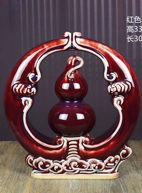 神垕镇钧窑家居饰品卧室桌面陶瓷摆件窑变钧瓷花瓶红葫芦福在其中