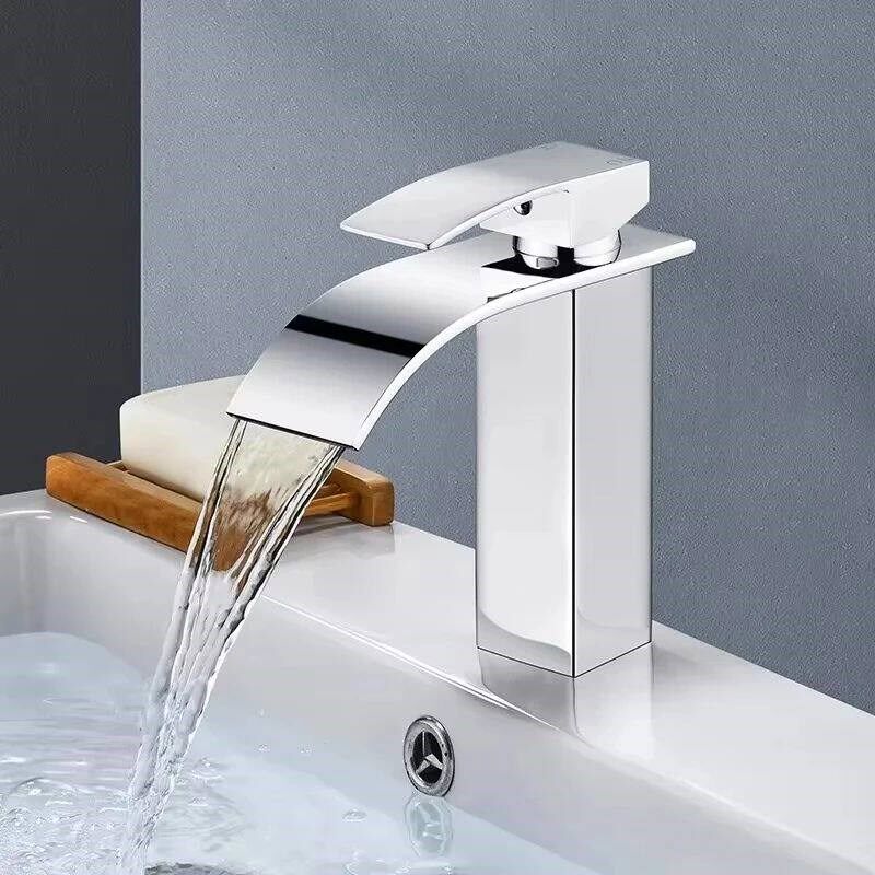 Copper core waterfall stainless steel basin faucet for bathr