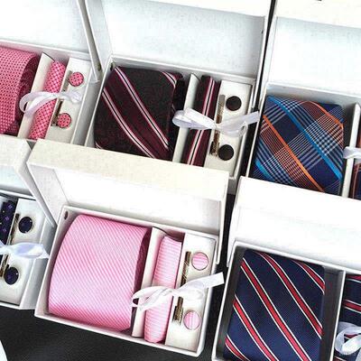 necktie cufflinks tie clip hanky men suit 4 sets gift 领带套