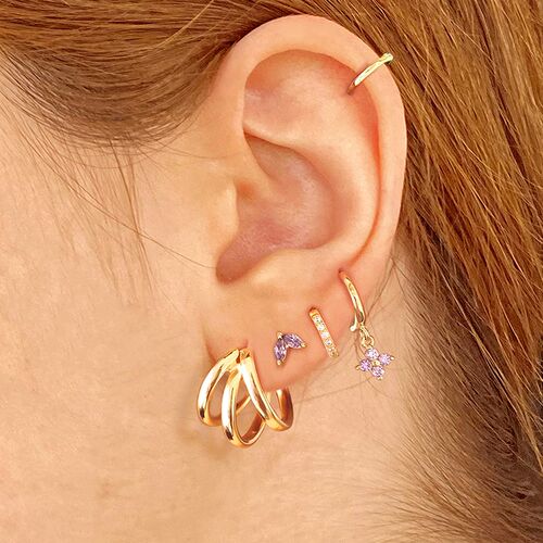 925 Sterling Silver Needle Purple Zircon Crystal Hoop Earrin