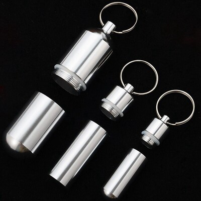 New Key Chain Medicine Pill Bottle Box Aluminum Storage Case