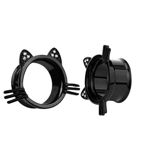 1Pair New Cat Head 316L Steel Ear Plug Saddle Flesh Tunnel E