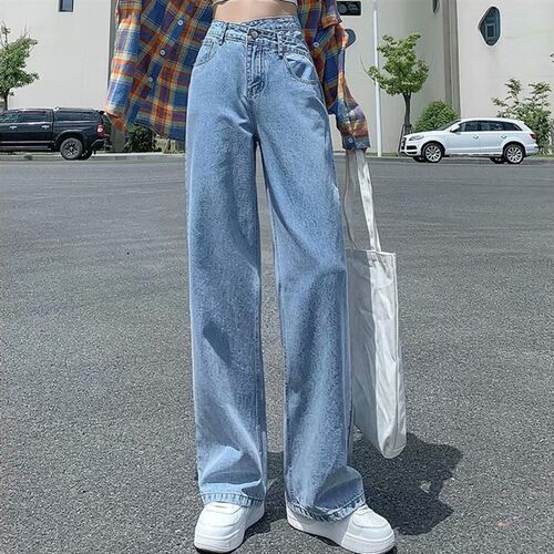 Feynzo Women Pant Woman Jeans High Waist Denim Pants Wide Le