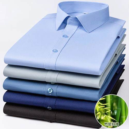Quality Stretch Men Shirt Bamboo Fiber Long Sleeve Anti-wrin