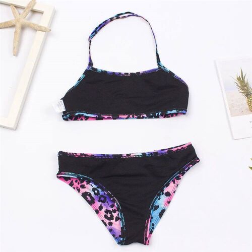 7-14 Years Falbala Leopard Print Girls Kids Swimsuit Swimwea