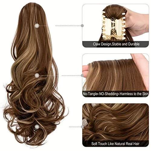 Long Wavy Ponytail Extensions - 22 Inch Claw Clip In Synthet
