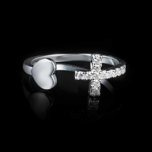 1PC Silver Color Alloy Rhinestone Cross Ring Geometric Heart