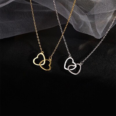 Korean Fashion Double Heart Interlocking Clavicle Chain Neck