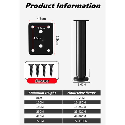 Adjustable Height Furniture Support Legs for Bed Frame, Meta