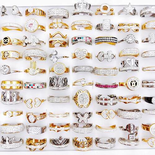 10Pcs/Lot rendy Luxury Stainless Steel Zircon Crystal Rings