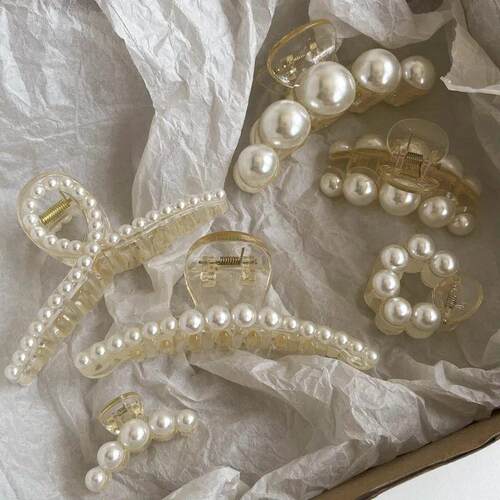 Elegant Big Pearl Hair Claws Clips for Women Big Size Acryli