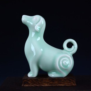 天兰色陶瓷羊招财十二生肖摆件鼠牛虎兔龙蛇马羊猴鸡狗猪工艺品