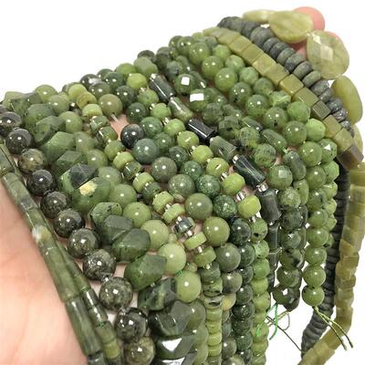 Natural Stones Green Canada Jade Beads Round Faceted Geometr