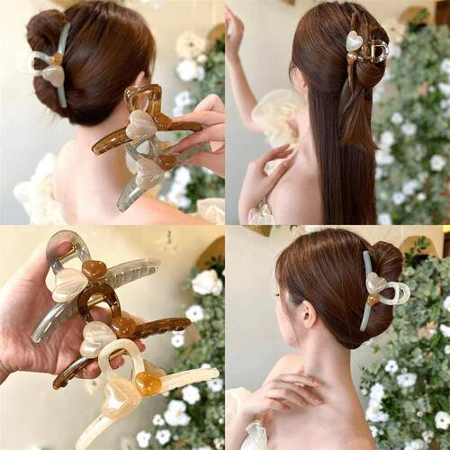 2024 New Large Color-Block Heart-Shaped Hair Clip for Women