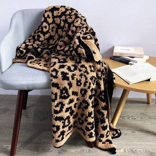 Wool Fleece Throw Sofa Blanket Keep Warm 羊毛毯针织豹纹毛毯