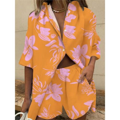 Two Piece Short Sets Women Summer Casual Print Short Sleeve