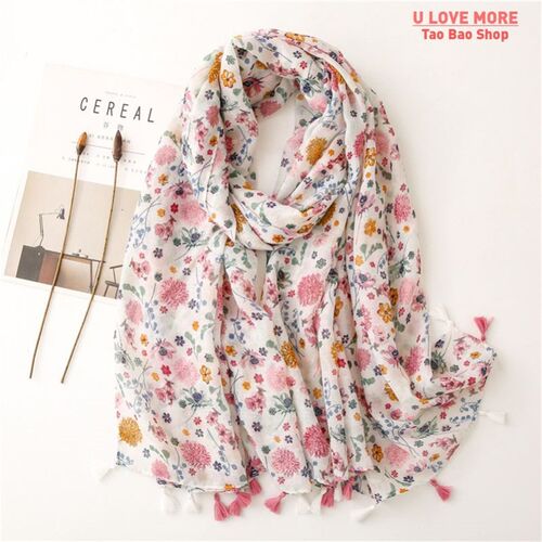 2023 Spain Lovely Polka Floral Tassel Viscose Shawl Scarf