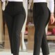 For Waist All Black Women Pants Work Cropped High Elegant