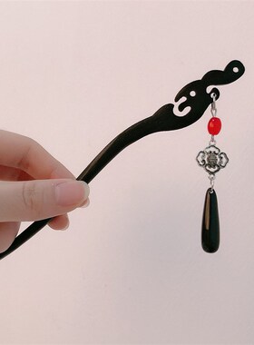 New Chinese Style Wooden Rose Hairpin Longevity Lock Tassel