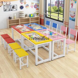 儿童托管班幼儿园补习班美术课桌椅绘画桌培训机构画室层玻璃桌