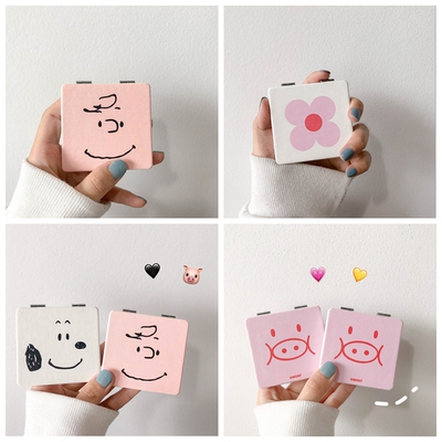 Mini Mirror Square Shape Girl Mini Cute Printing Double Side