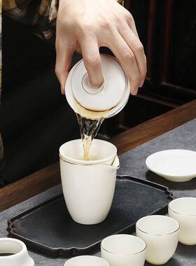 羊脂功玉白瓷夫茶套装整套家用茶盘简约小套德化52433陶瓷盖碗具