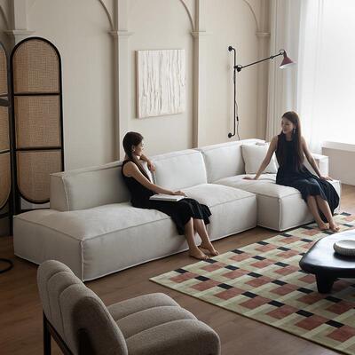 磨砂布艺沙发客厅异形转角块法6268式豆奶油白可洗拆法腐兰丝温妮