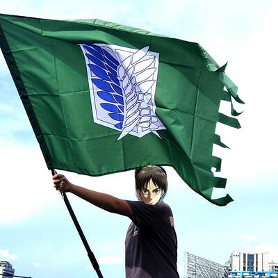 新款进击的巨人旗帜Flag 自由之翼艾伦调查团训练大旗海报挂画广