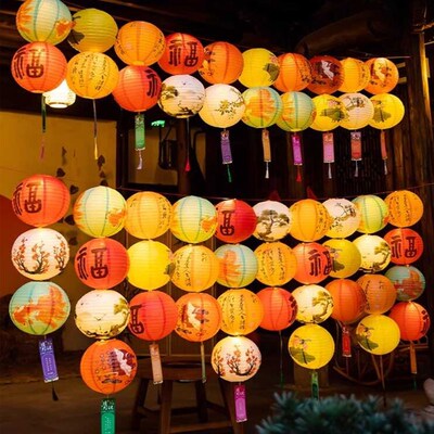 新年春节装饰古风折叠纸灯笼商超猜字谜活动喜庆氛围场景布置挂件