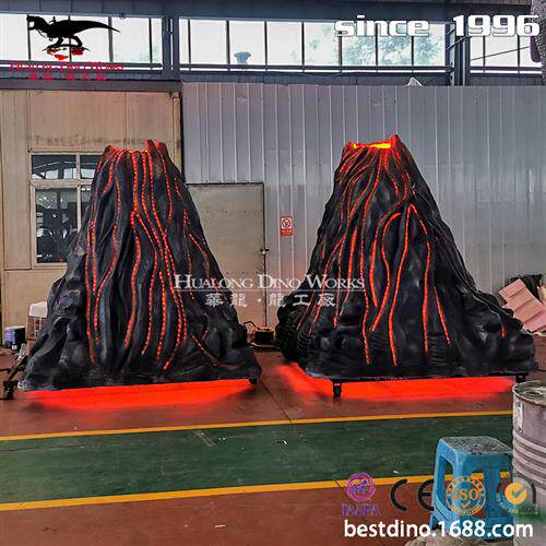 仿真火山岩浆造景流动追光光源仿真工艺品自贡恐龙大型生产厂家