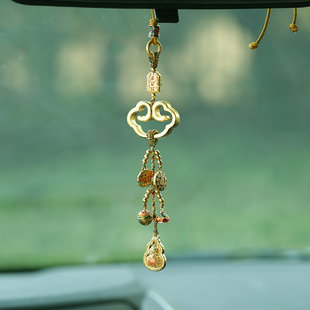 高档铜镀金平安如意多宝汽车挂件后视镜挂饰男女款 车内上载饰品 式